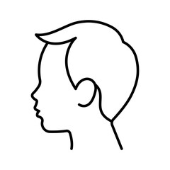 Boy's head, line icon. Little boy portrait, side view - face silhouette, hair, ear, neck, nose. Cute young man. Simple style icon. Editable strokes. 