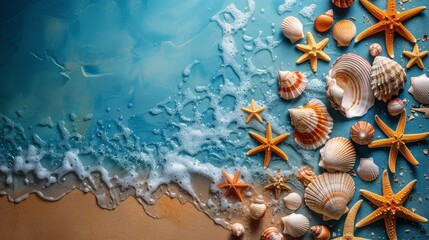 Starfish and Hats on Beach Sand