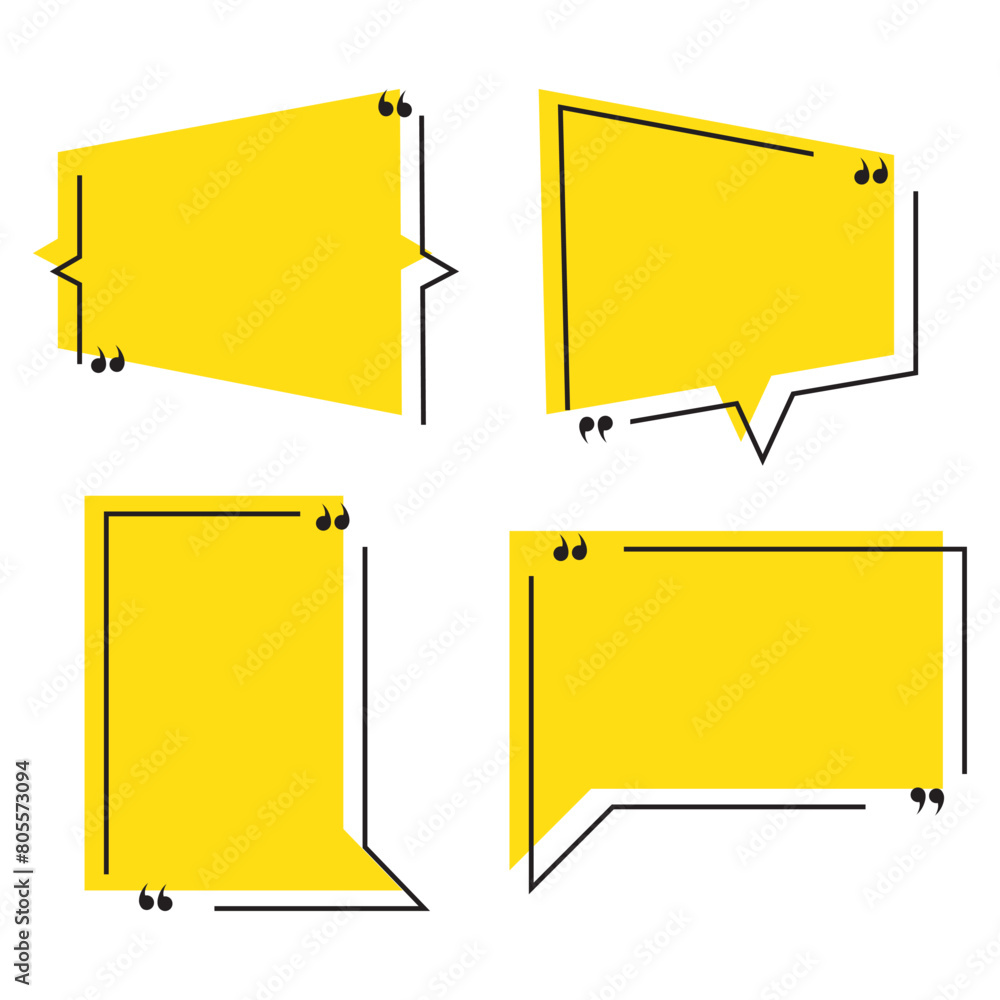 Poster quote box frame set. blank quote boxes for text. quotation bubble frame template with yellow backgro