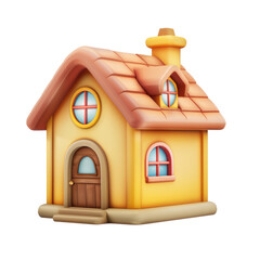 House icon 3D render isolated on white, transparent background PNG, dacha, cottage, building, home