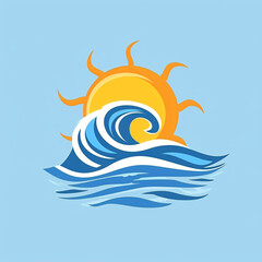 Obraz premium Sun and ocean wave icon in abstract simple style.