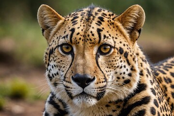 Fototapeta premium top close and full framed view of King Cheetah head , detailed and sharp textures, large depth of field