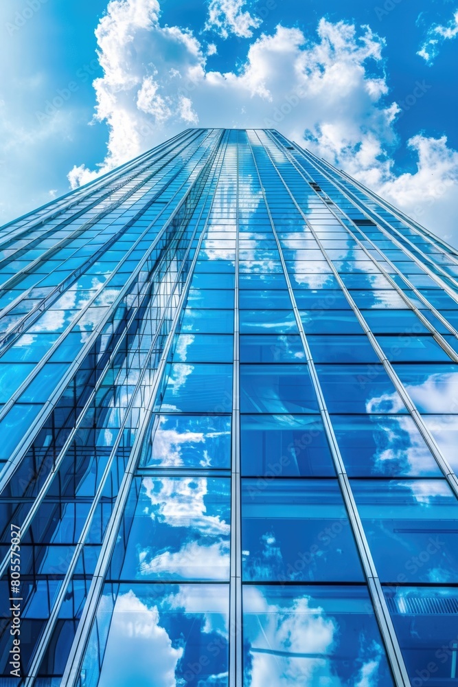 Poster a towering structure with numerous windows. suitable for architectural and urban concepts