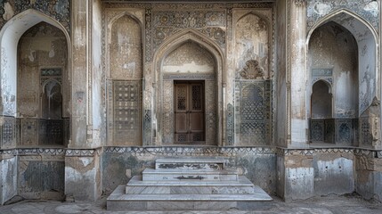 Obraz premium An old building with a door and steps, suitable for various concepts and designs