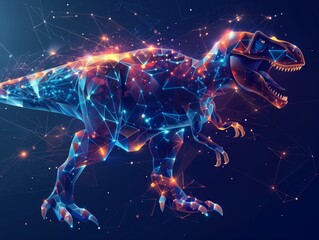 Neural lowpoly AI futuristic neon network of a T-rex