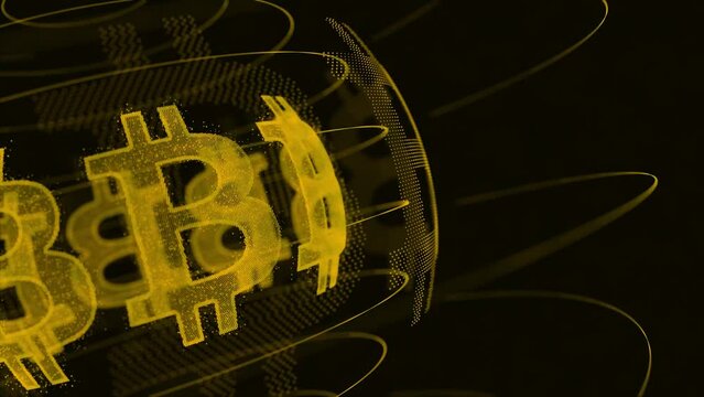 Bitcoin Logo Animation, Bitcoin Logo Animation on a Rotating Globe