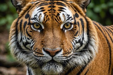 top close and full framed view of Tiger head , detailed and sharp textures, large depth of field