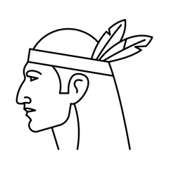 American Indian, Native American, line icon. Side view, portrait of man, feathers on his hair, long hair. Male head linear illustration. Minimalist flat vector, editable strokes