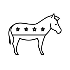 Democratic donkey, line icon. Silhouette of donkey with stars on his body. Simple pictogram, linear illustration, editable strokes