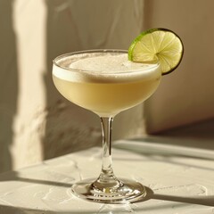 Margarita Cocktail With Lime Slice on Rim
