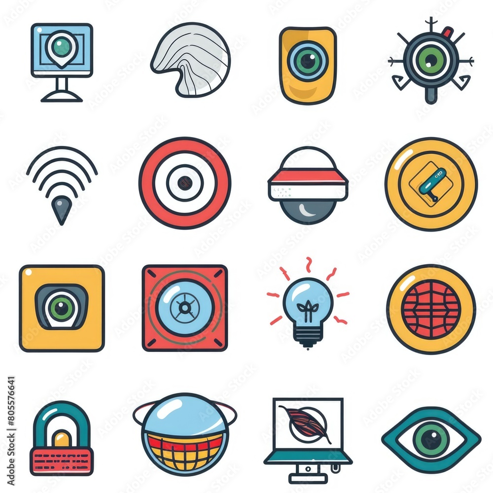 Poster various colored icons on a plain white backdrop, suitable for a wide range of design projects