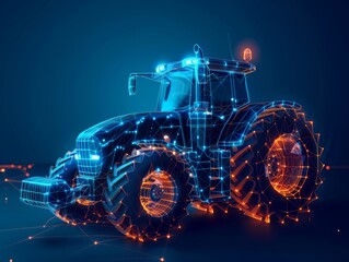 Neural lowpoly AI futuristic neon network of tractor