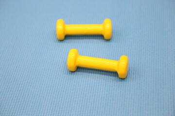 Yoga mat and excercise equipment for gym training and lifting weights with dumbbells