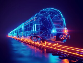 Neural lowpoly AI futuristic neon network of train