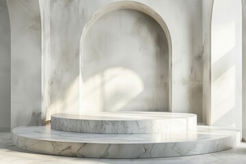 White marble pedestal in a white room, suitable for interior design projects