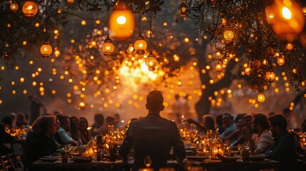 Person Sitting at Table Surrounded by Lights