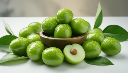 nutritious green jujube fruit fresh plump and jade on white