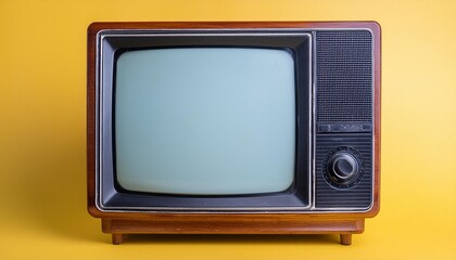 old television on a yellow background generative ai