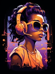 Girl Setting the Pace with Headphones, Sunglasses, and Screen