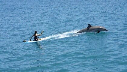 A Dolphin Swimming Alongside A Paddleboarder