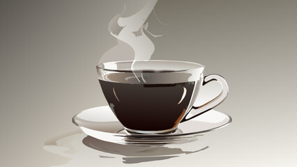 transparent cup with steaming coffee Vector illustration