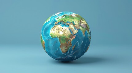 3D render of globe adorned with world map, set against blue background, offering stunning aerial perspective of Earth's surface an ideal icon design for social media platforms