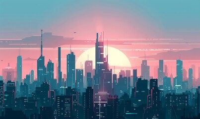 Big modern city at dawn