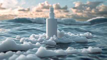 Bottle Floating in Ocean Surrounded by Foam