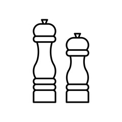 Pepper grinder line icon. Salt and pepper mills. Crafted wood containers for spieses. Editable linear illustration, thin stroke.
