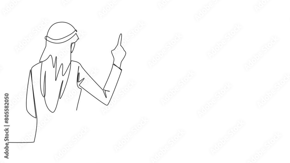 Aufkleber animated self drawing of single continuous line drawing from back view arabian businessman speak at 