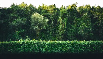 forest landscape natural hedge with green trees and shrubs isolated on transparent background - Powered by Adobe