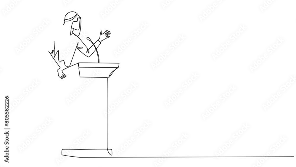 Aufkleber self drawing animation of single continuous line drawing arab businessman speech standing at podium.