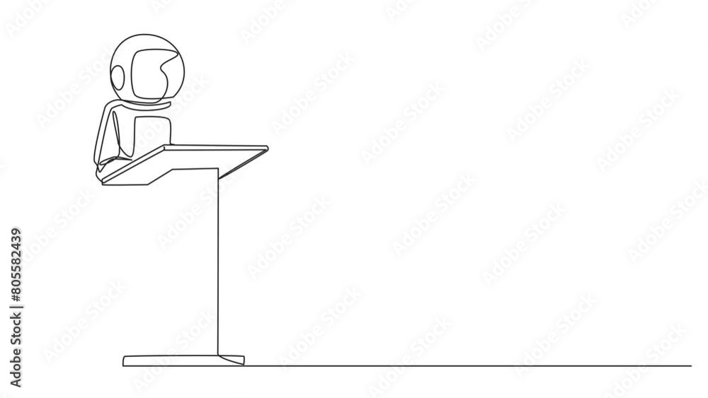 Aufkleber animated self drawing of single one line drawing astronaut give a speech at the podium. convey tips 