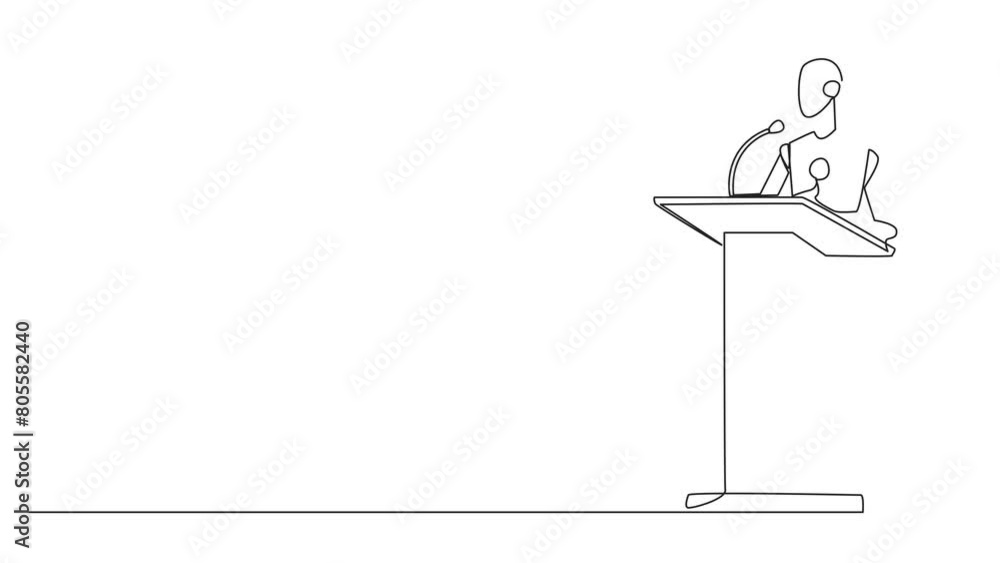 Aufkleber self drawing animation of continuous one line drawing inspirational robotic give speech at the podiu