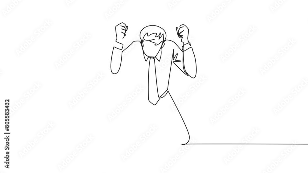 Poster self drawing animation continuous one line drawing businessman kneeling like praying. lost hope. bus