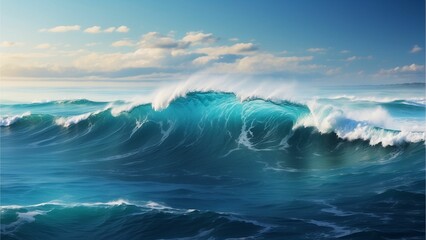 Aqua blue waves and clouds background, ocean, sea wallpaper  - Powered by Adobe