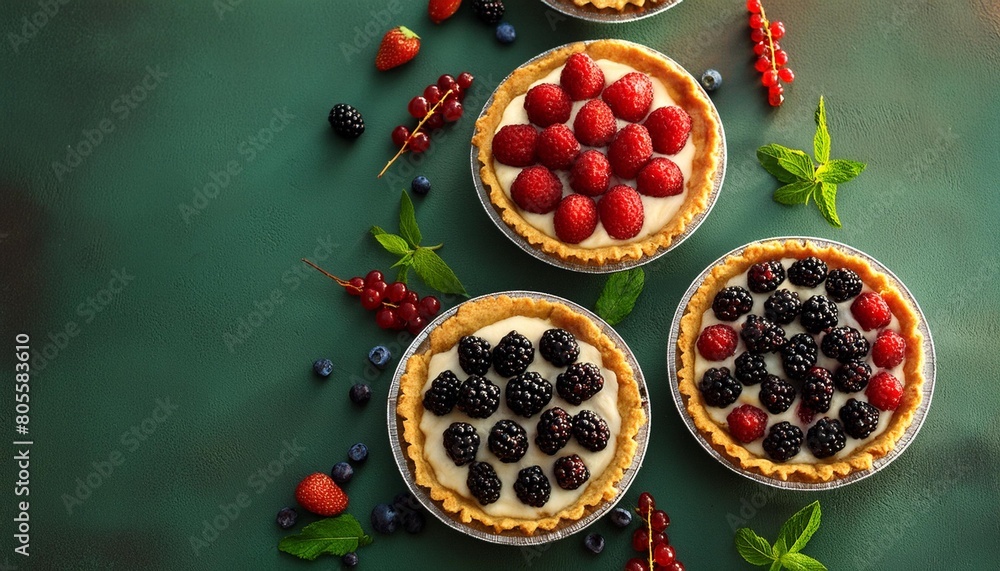 Sticker ai generated illustration of delicious pies with various berry toppings