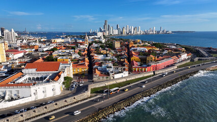 Cartagena Skyline At Cartagena In Bolivar Colombia. Medieval Building. Walls Of Cartagena Scenery. Cartagena At Bolivar Colombia. Colorful Skyline. Historical City.