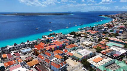 Downtown Bonaire At Kralendijk In Bonaire Netherlands Antilles. Caribbean Island. Downtown Skyline....