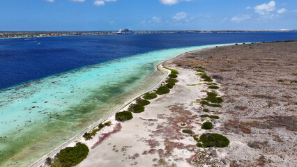 Klein Bonaire At Kralendijk In Bonaire Netherlands Antilles. Island Beach. Blue Sea Landscape. Kralendijk At Bonaire Netherlands Antilles. Tourism Background. Nature Seascape.