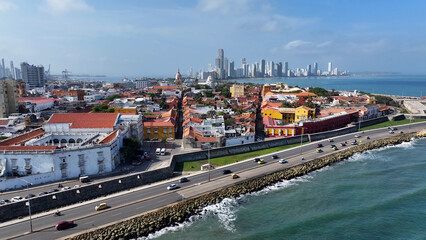 Old City At Cartagena De India In Bolivar Colombia. Caribbean Cityscape. Downtown Background....