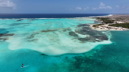 Sorobon Beach At Kralendijk In Bonaire Netherlands Antilles. Beach Landscape. Caribbean Island....