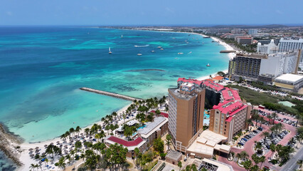 Palm Beach At Noord In Oranjestad Aruba. Beach Landscape. Caribbean Paradise. Noord At Oranjestad...