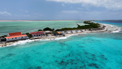 Old Slave Huts At Kralendijk In Bonaire Netherlands Antilles. Island Beach. Blue Sea Landscape....