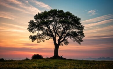 professional photograph of single tree in sunset