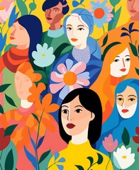 Group of Women Surrounded by Flowers