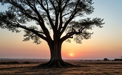 professional photograph of single tree in sunset