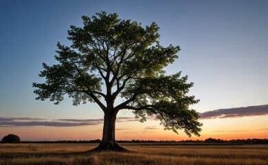 professional photograph of single tree in sunset