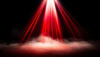 spotlight on isolated background divine red light through a dark fog the rays beam light on the...