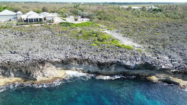 Aerial view of the Bodden Town, Savannah, Prospect in Grand Cayman, Cayman Islands Caribbean island British oversea territory surrounded by pristine sea blue turquoise 